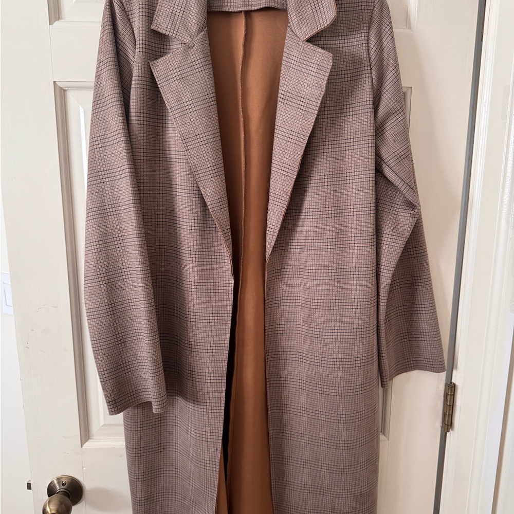 Buckle Black Plaid Longline Open Front Coat – Size Medium - Picture 1 of 3